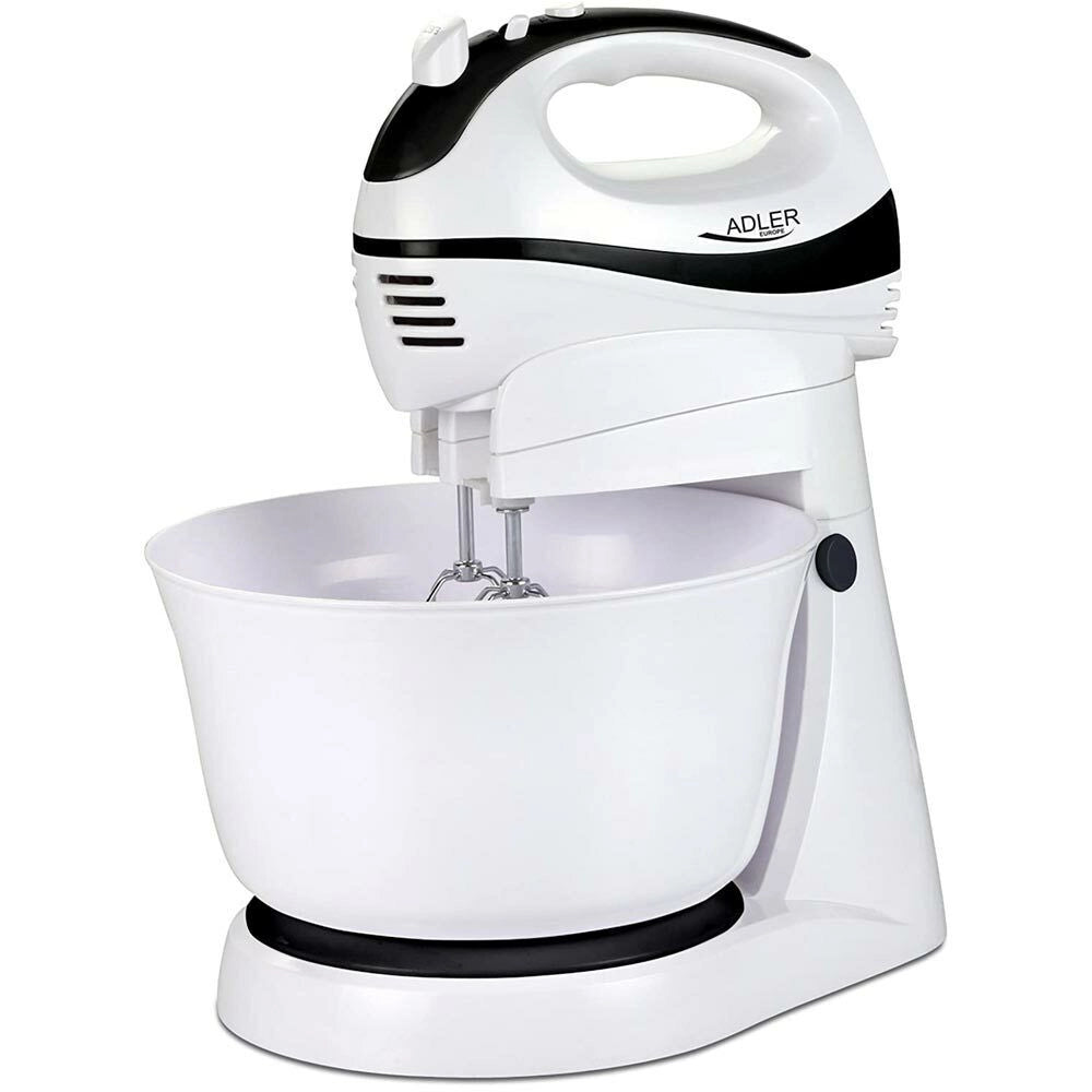 Sbattitore 2 Fruste con Ciotola Rotante Ganci Impastatrice 300W 5 Velocita Bianc
