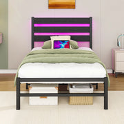 Letto in metallo con LED USB 90x200 MDF nero e metallo