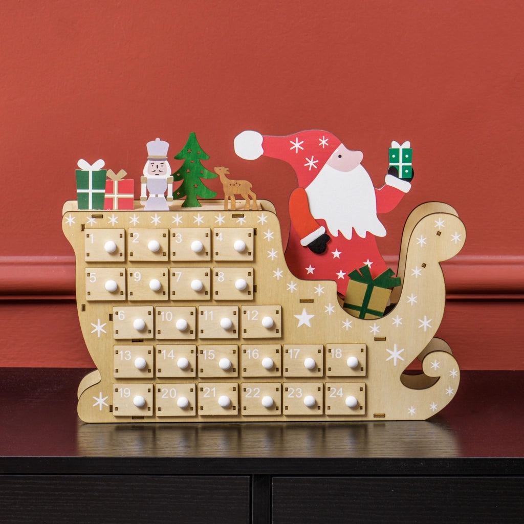 Calendario dell'Avvento con 24 Cassetti ¨C Minimal ¨C Legno Naturale 22.5x8x36 cm