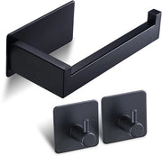 Sostegno per Cartucce del Water Toilet senza Fori Nero, Sostegno per Cartucce del Water Toilet e 2 Ganci per Asciugamani, Sostegno per Cartucce del Water Toilet Liscio Inox Non Rugginoso