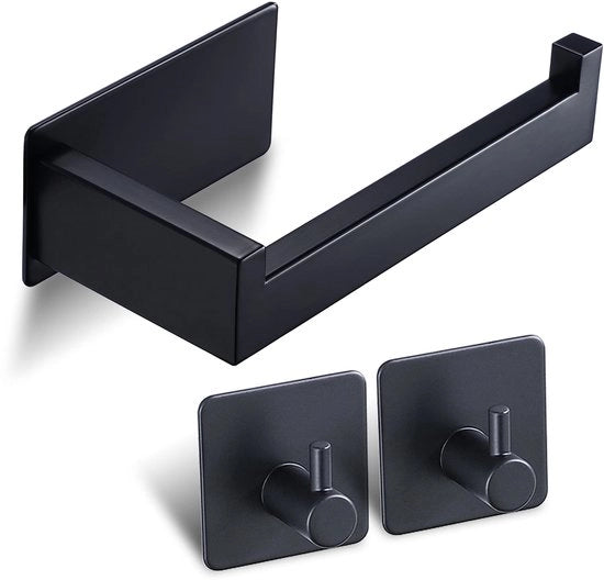 Sostegno per Cartucce del Water Toilet senza Fori Nero, Sostegno per Cartucce del Water Toilet e 2 Ganci per Asciugamani, Sostegno per Cartucce del Water Toilet Liscio Inox Non Rugginoso