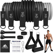 Set di cinture di resistenza, cinture elastiche TPE con 5 tubi di fitness, 2 maniglie di schiuma, 2 cinture singole, 2 anelli di serraggio, 2 ganci di carabina, per allenamento di forza, fitness, pilates yoga (grigio)