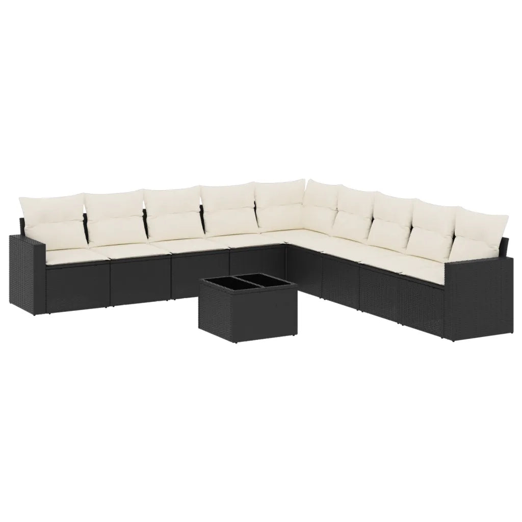 Set Divani da Giardino 10pz con Cuscini in Polyrattan Nero 3251433