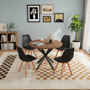 GrandCA HOME Set da pranzo Tavolo da pranzo con 4 sedie, Tavolo da pranzo rotondo in legno 100 * 100 * 75 cm, 4 sedie con schienale alto, Gambe in legno di faggio, (Marrone scuro + Nero)