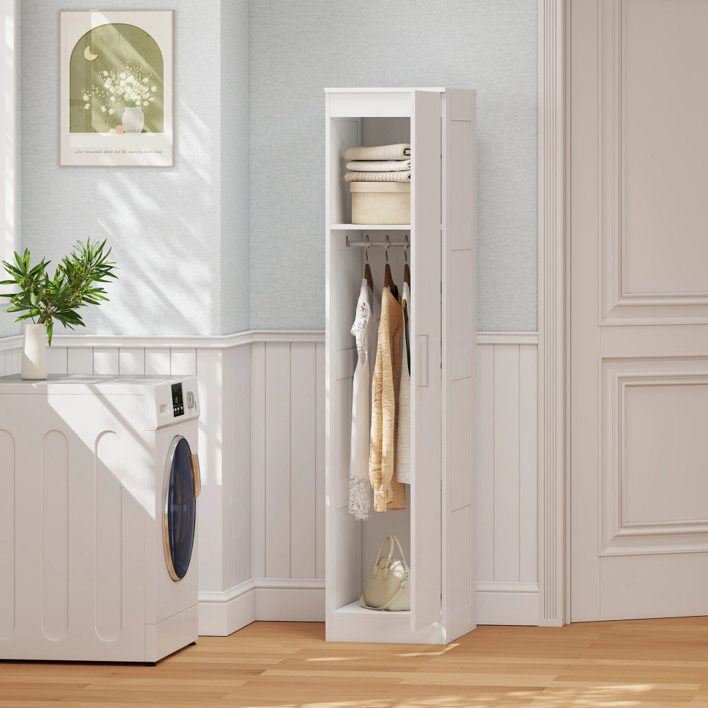 Armadio con porta scorrevole, ante, appendiabiti, ripiani ¨C Zephmum ¨C 40x52x180 cm, bianco