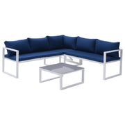 Set di mobili da giardino modulari IBIZA in tessuto blu 4 posti - alluminio bianco