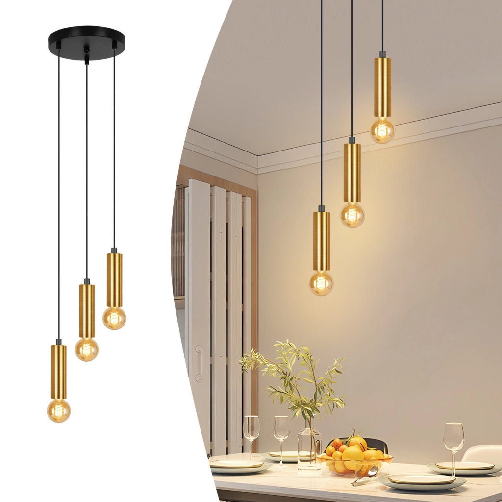 Lampada a sospensione ZMH per sala da pranzo oro, 3 fiamme E27 135 cm lampada da soggiorno e cucina