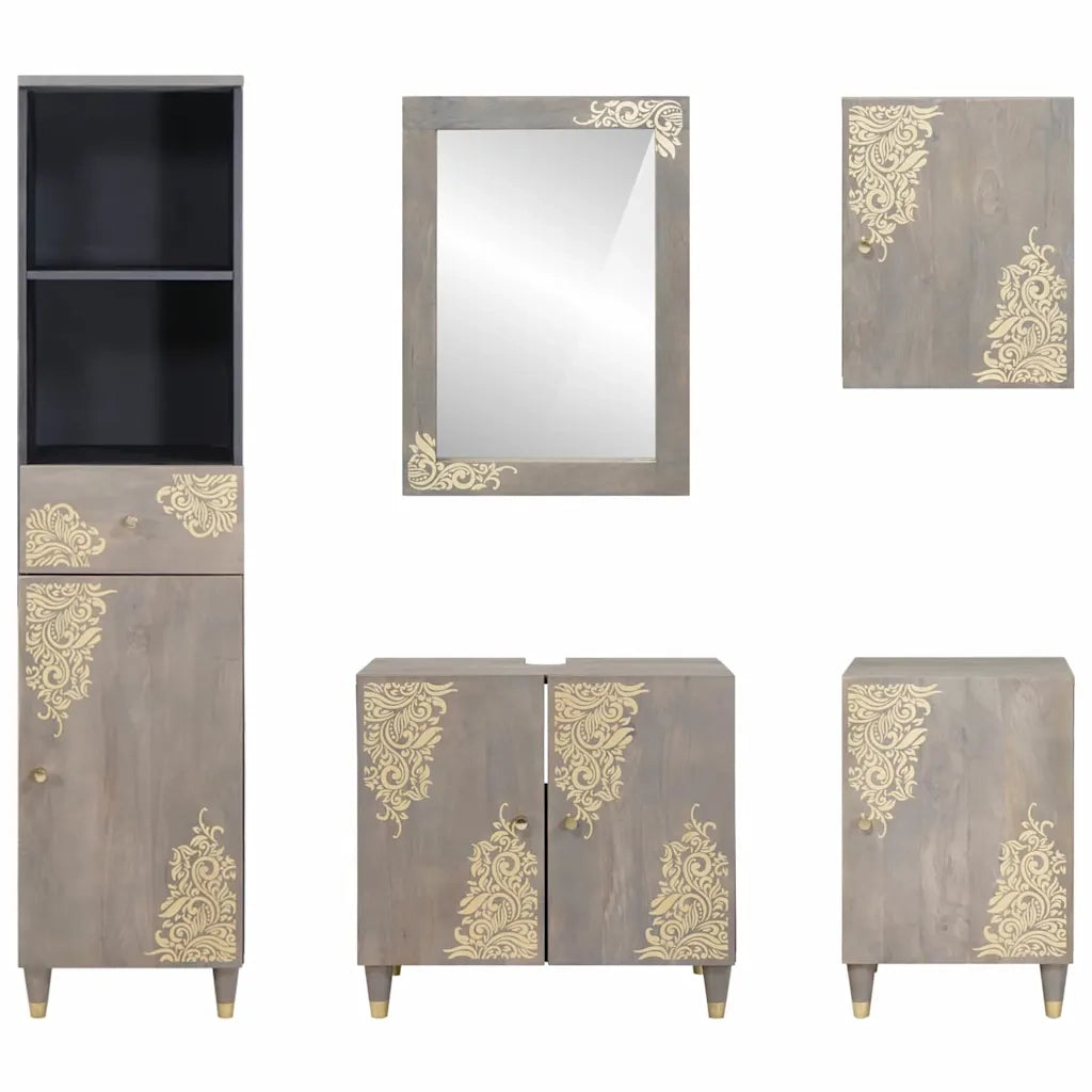 Set di Armadi da Bagno 5 pcs Grigio Legno di mango massello 3310156