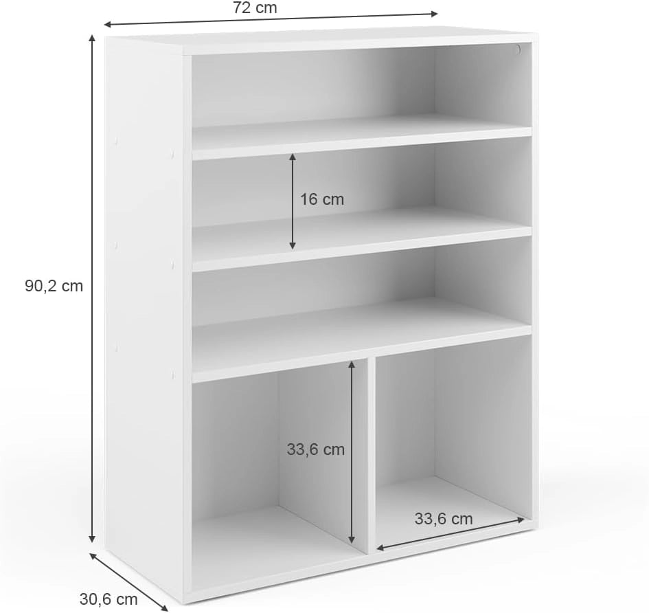 Libreria, Bianco, 72 x 90.2 cm 2 scomparti, per la conservazione e l'organizzazione di supporti e accessori