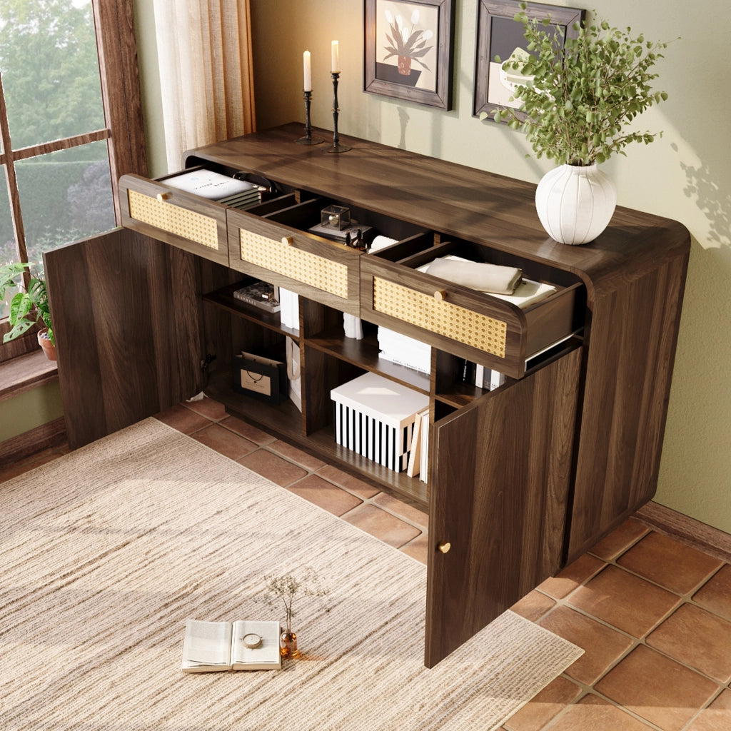 Credenza con 3 Cassetti; 2 Ante e Ripiano Aperto; Stile Retr??; in MDF e Truciolare; 120??40??85 cm; Noce