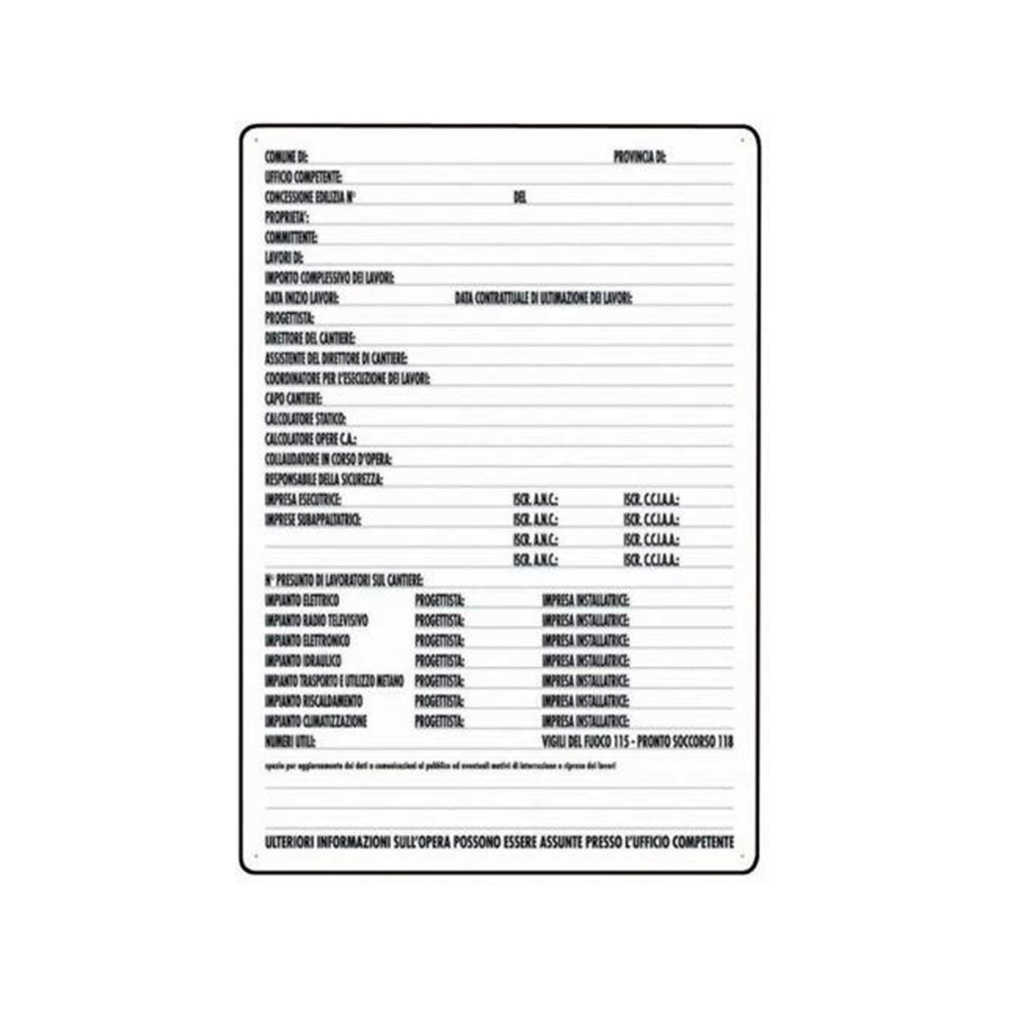 Cartello segnaletico per concessioni edili in polionda cm. 40x60