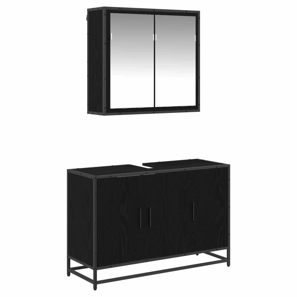Set di mobili per il bagno 2 pcs Rovere Nero Legno multistrato