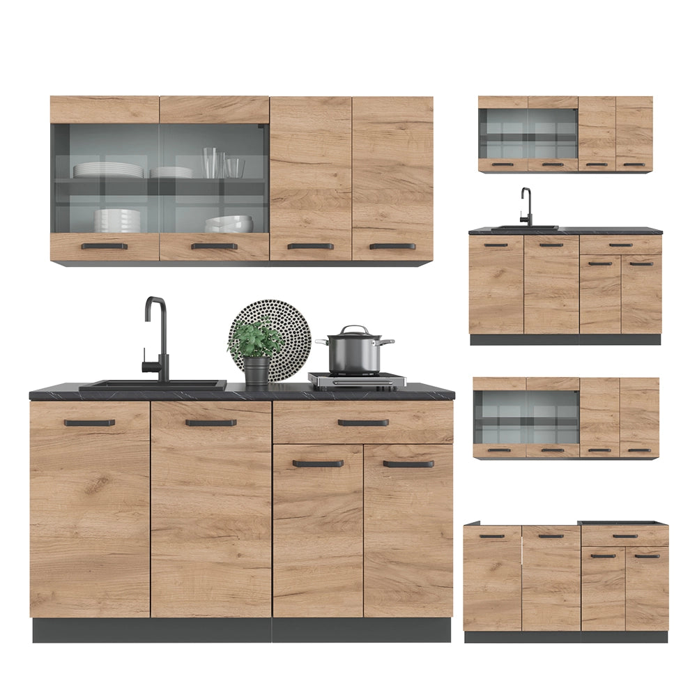 Vicco Cucina monoblocco Quercia dorata/antracite 140 cm , PL Marmo