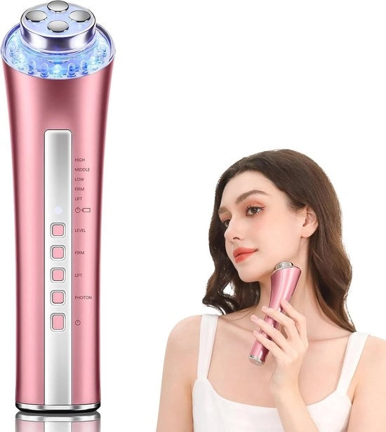 Apparecchio per massaggi facciali per riduzione delle rughe con lampade LED e terapia EMS fototerapica