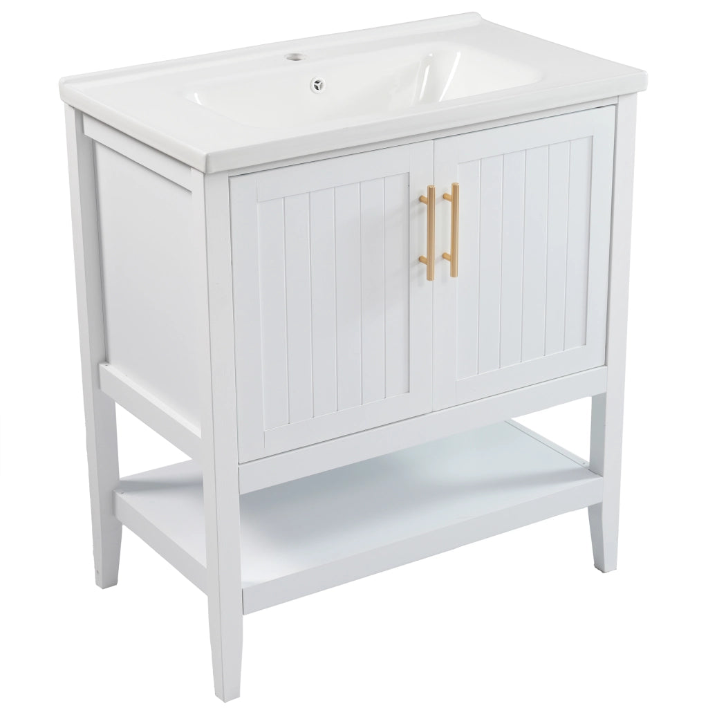 Mobile sottolavabo con lavabo in ceramica - per bagno - in MDF - 80 x 47 x 89 cm - bianco