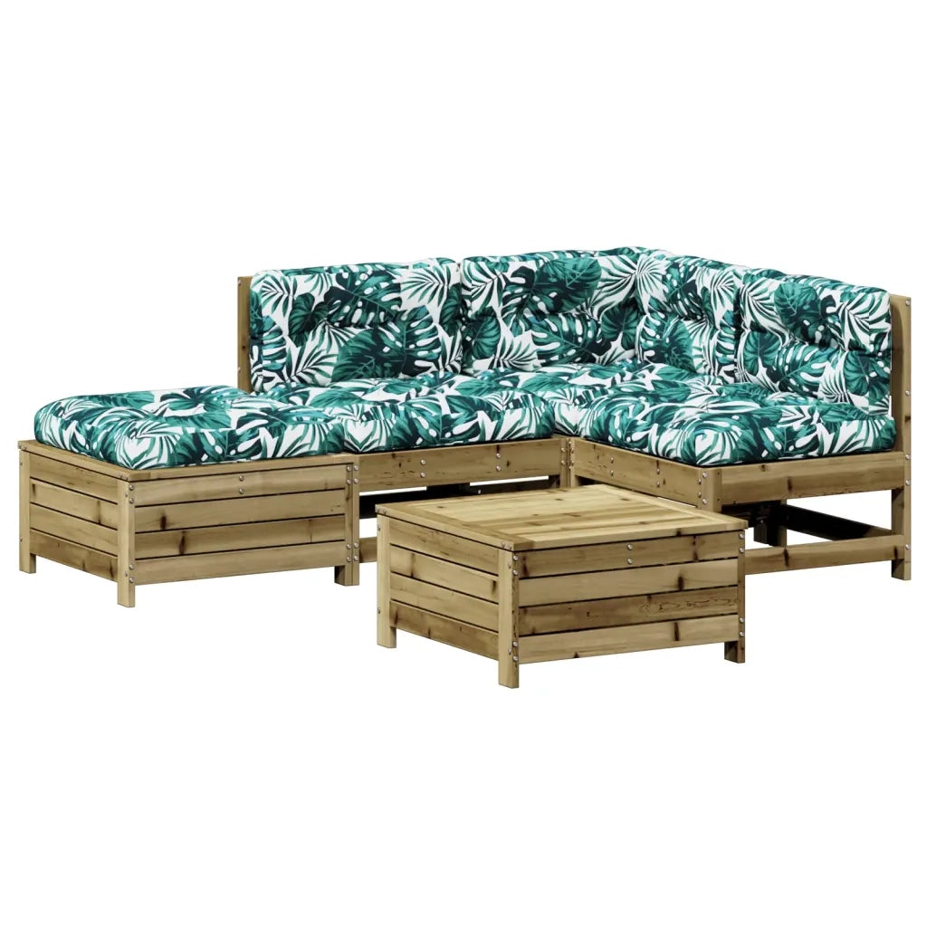 Set Divani da Giardino 5pz con Cuscini Legno Impregnato di Pino
