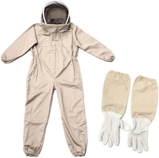 Kit di apicoltura completo con tenuta a tutela del corpo del bee keeper con XXL cuffia di cotone a forma rotonda.