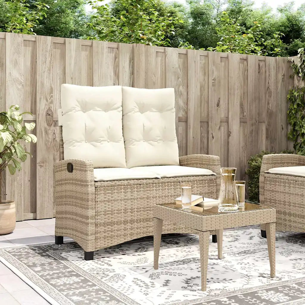 Panca Reclinabile da Giardino con Cuscini-Sgabello-Sedia da esterno Beige in Polyrattan 934358