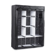 Armadio Guardaroba in Tessuto 128x45x170 cm con Ripiani e Barra Appendiabiti, Struttura in Metallo, Chiusura con Zip, Colore Nero