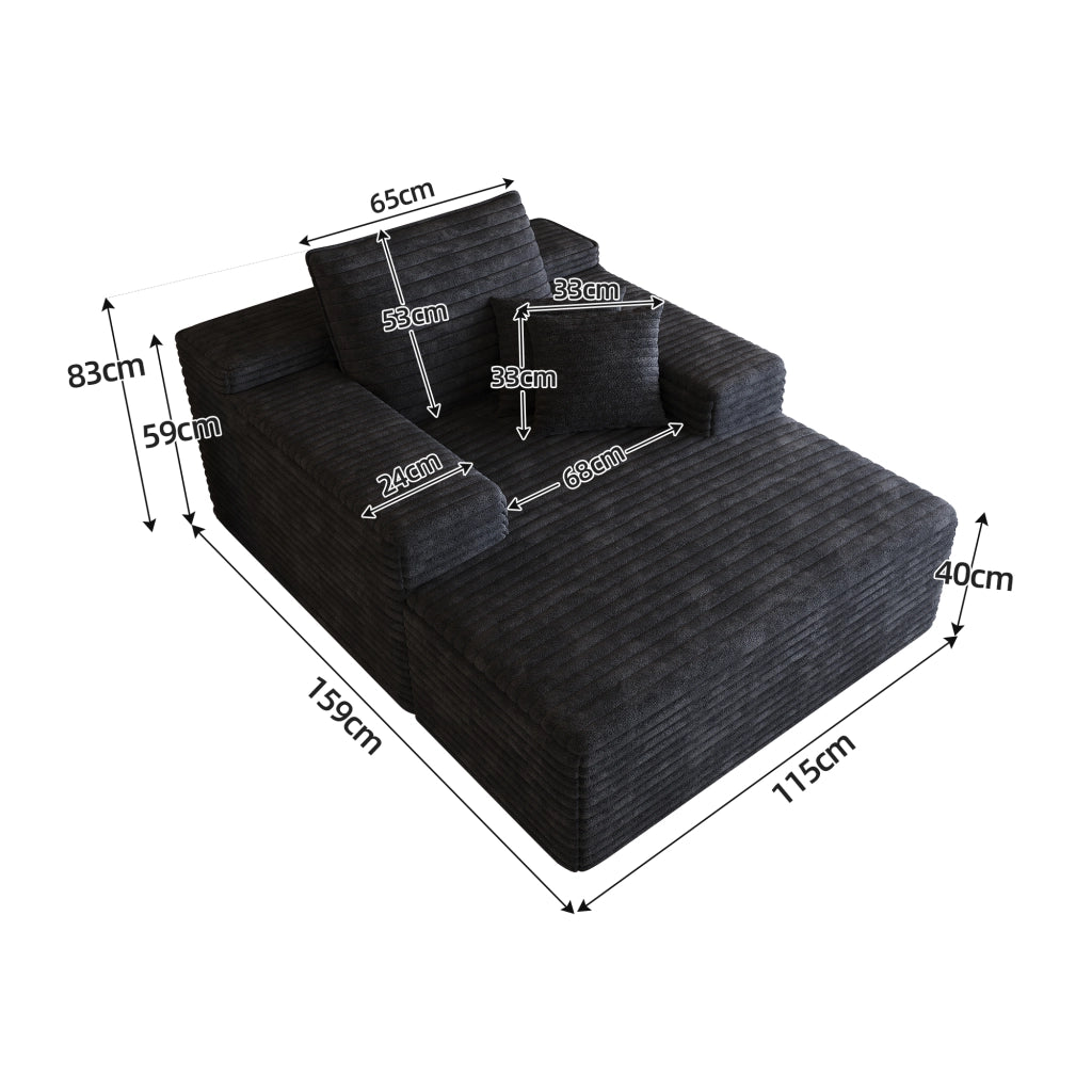 Méridienne modulare senza montaggio con seduta profonda in tessuto nero per salotto e camera da letto