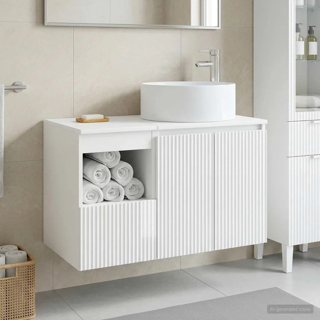 Set di mobili per il bagno 2 pz Bianco Lucido 3404108