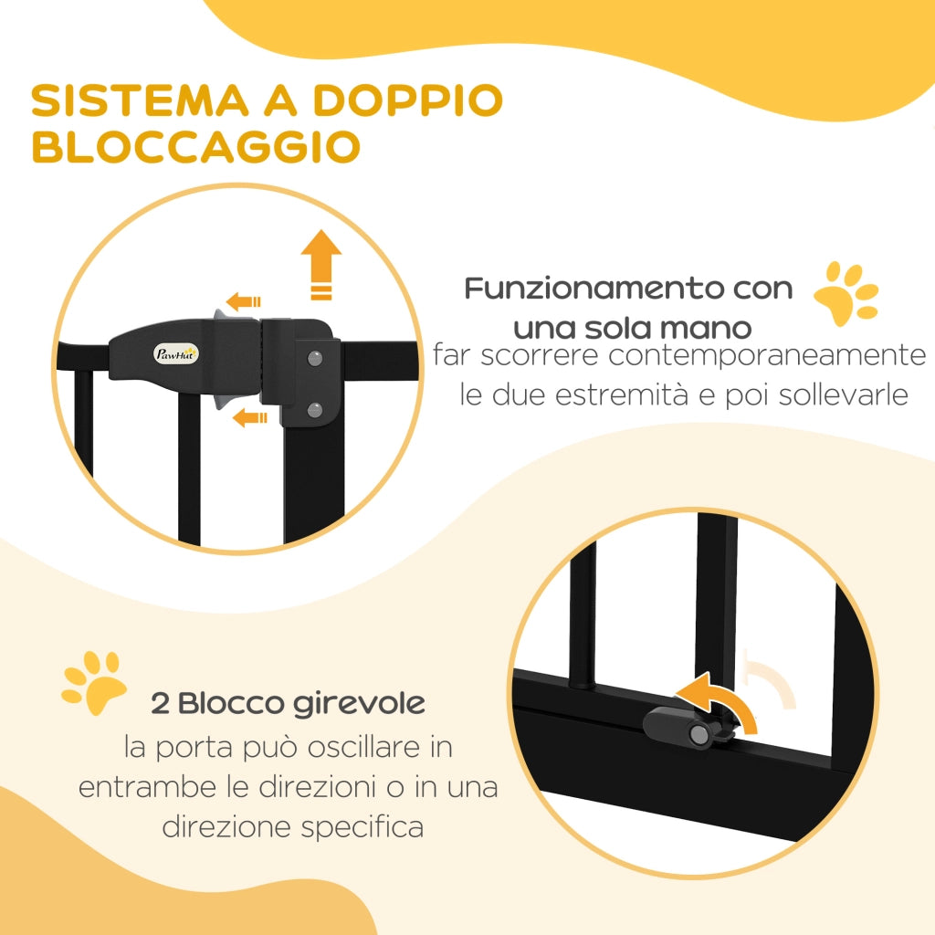 Cancelletto per Cani Estensibile con 4 Viti Regolabili, in Metallo e Plastica, 74-100x94 cm, Nero