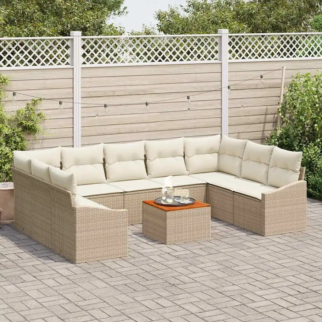 Set Divano da Giardino con cuscino 10 pcs Beige polyrattan