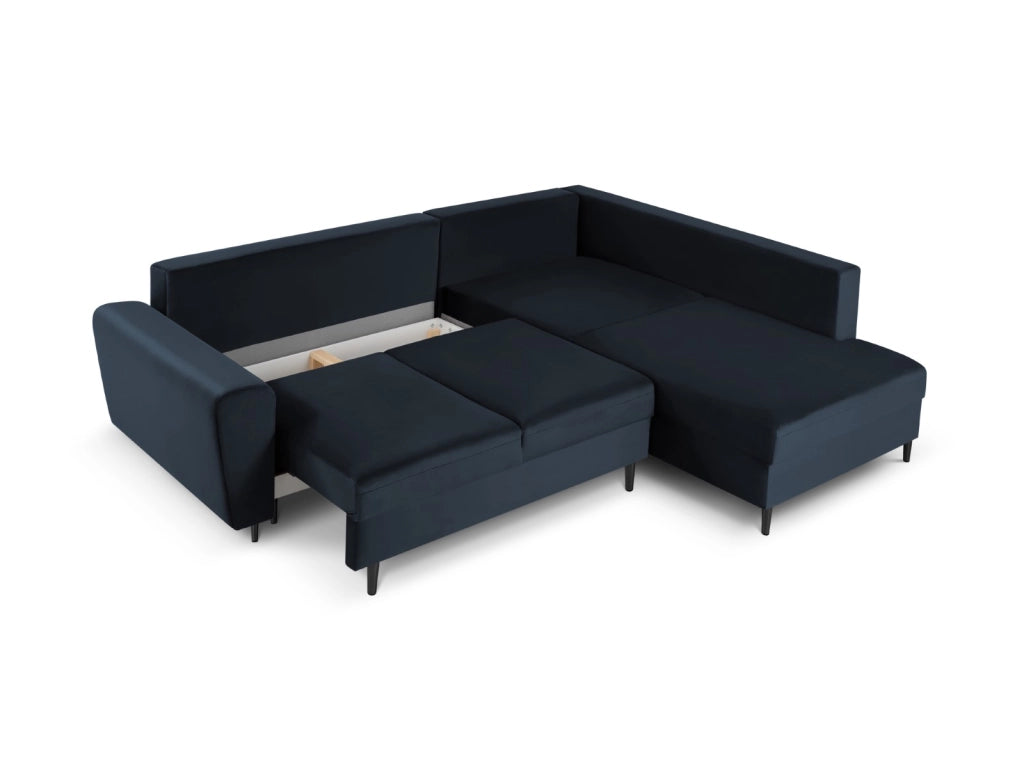 Cosmopolitan Design - Divano convertibile angolare destro con contenitore "Kyoto" 5 posti in velluto blu scuro 