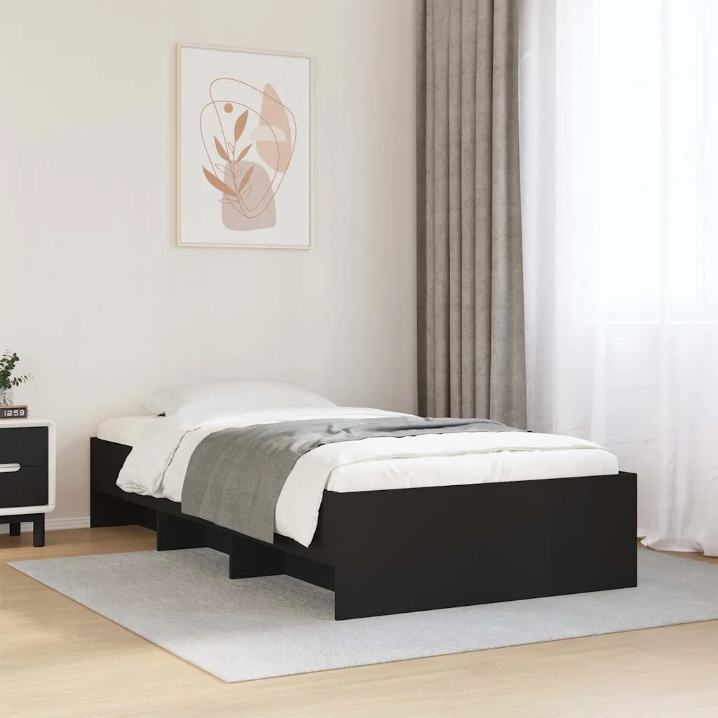 Letto singolo | Letto per adulti | Giroletto Nero 75x190 cm in Legno Multistrato