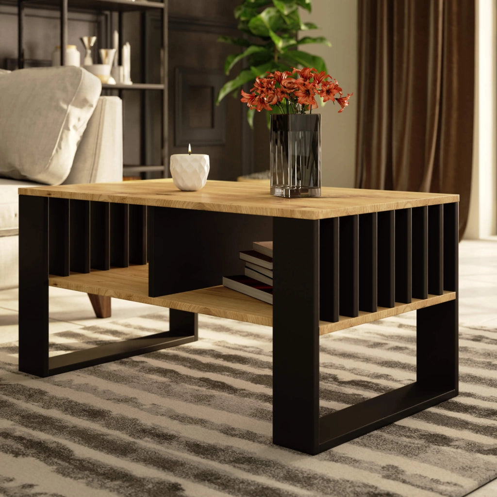 Tavolino da caffè AKORD ROCKFORD Quercia Artisan 92 cm gambe Nere 92x53x45 cm