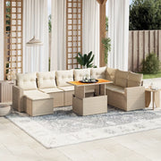 Set Divano da Giardino 9 pz con Cuscini Beige in Polyrattan