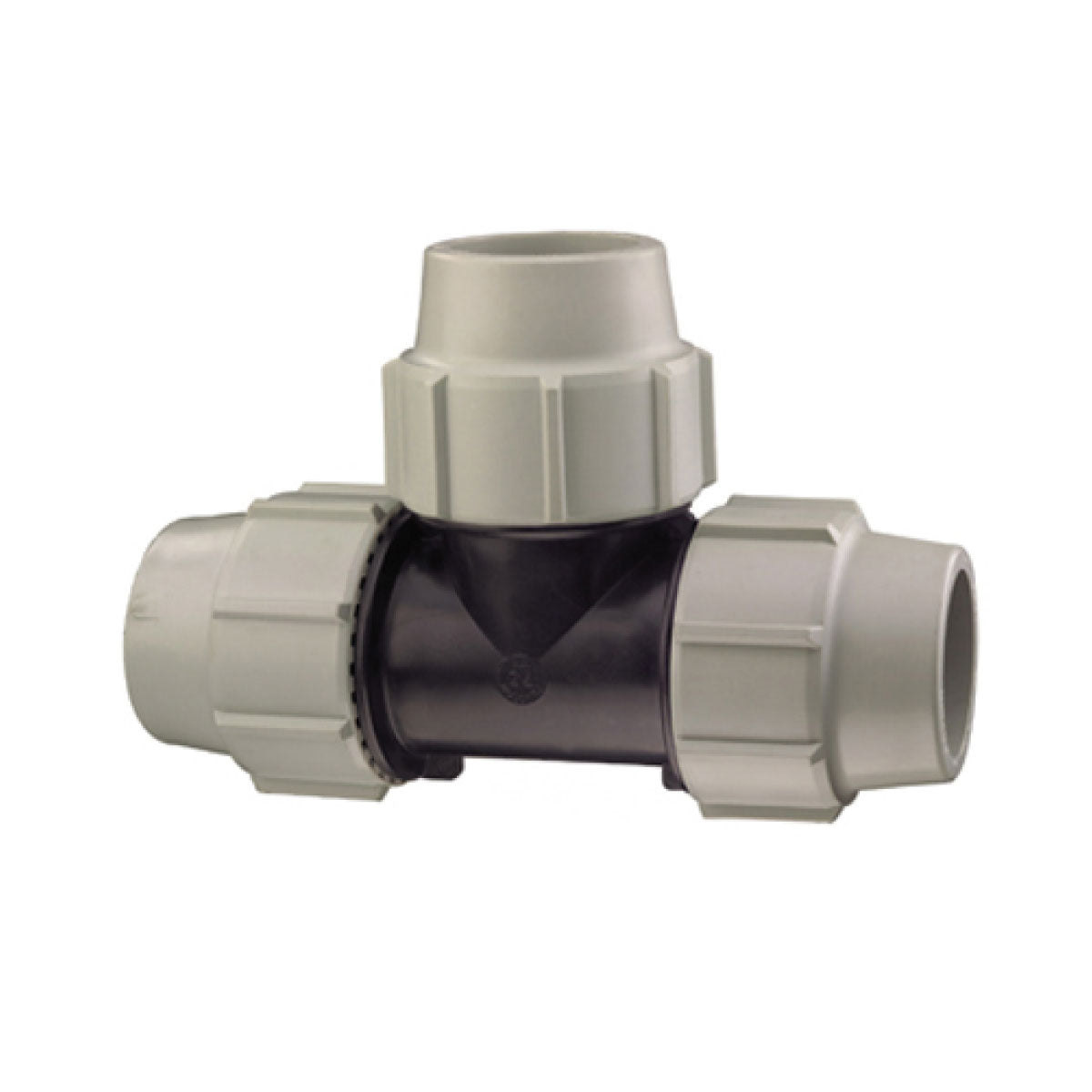 RACCORDO A T INTERMEDIO A COMPRESSIONE FEMMINA FEMMINA IN POLIPROPILENE SERIE 7040 BIANCO E NERO PLA - Ø90 PN16  - PSN