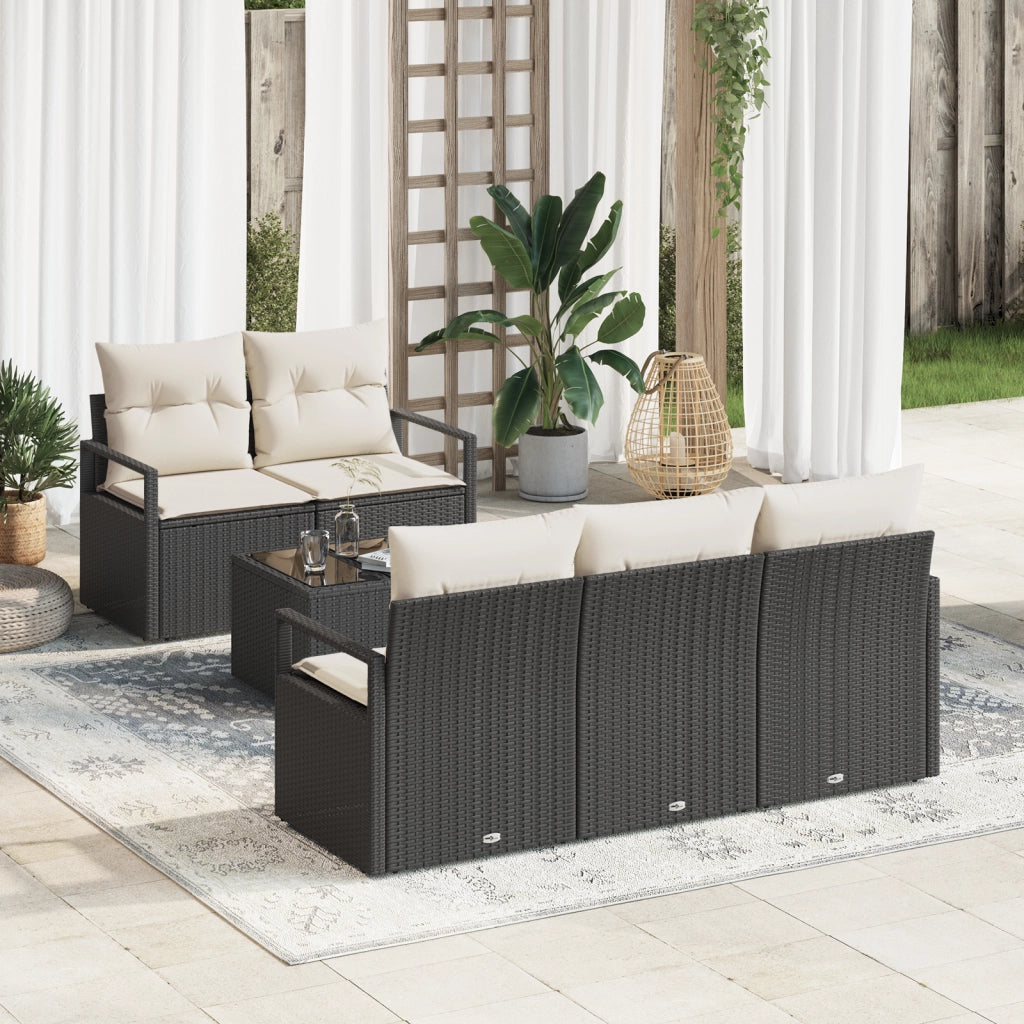 Set di divani da giardino  6 pezzi con cuscini in rattan nero