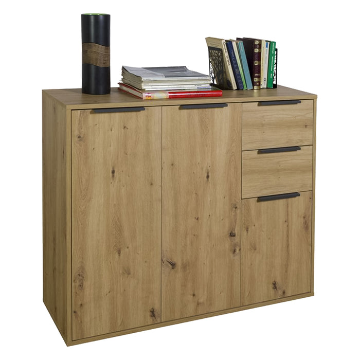 MOBILE MULTIUSO TRE ANTE + DUE CASSETTI LINEA 'ESPRESSO' cm.106 x 35,4 x h. 86,9 - rovere artisan  - COMPOSAD