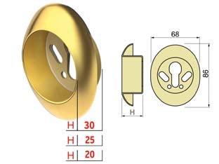 BOCCHETTA ANTISTRAPPO KT52 OTTONATO LUCIDO- - mm.68x86x25h - ø mm.50 (KT5238) - 1 pezzi DISEC