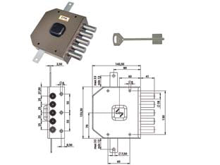 SERRATURA TRIPLICE DA APPLICARE SENZA SCROCCO DOPPIA MAPPA G413- - mm.63 DX - 1 pezzi MOIA