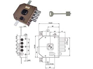 SERRATURA TRIPLICE DA APPLICARE CON SCROCCO DOPPIA MAPPA G414- - mm.63 SX - 1 pezzi MOIA