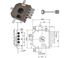 SERRATURA QUINTUPLICE DA APPLICARE CON SCROCCO DOPPIA MAPPA 416- - mm.63 SX - 1 pezzi MOIA
