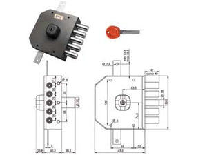 SERRATURA TRIPLICE APPLICARE SENZA SCROCCO A POMPA JM433- - mm.63 SX - 1 pezzi MOIA