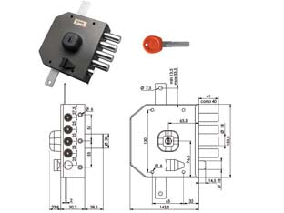 SERRATURA TRIPLICE DA APPLICARE CON SCROCCO A POMPA JM434- - mm.63 DX - 1 pezzi MOIA