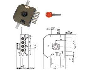 SERRATURA TRIPLICE DA APPLICARE CON SCROCCO CON POMOLO A POMPA JM424- - mm.63 DX - 1 pezzi MOIA