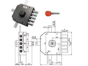 SERRATURA QUINTUPLICE DA APPLICARE SENZA SCROCCO A POMPA JM435- - mm.63 DX - 1 pezzi MOIA