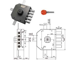 SERRATURA QUINTUPLICE DA APPLICARE SENZA SCROCCO A POMPA JM435- - mm.63 SX - 1 pezzi MOIA