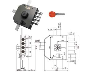 SERRATURA QUINTUPLICE DA APPLICARE CON SCROCCO A POMPA JM436- - mm.63 DX - 1 pezzi MOIA