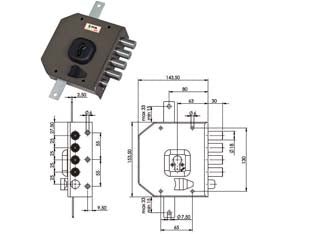 SERRATURA TRIPLICE DA APPLICARE CON SCROCCO CILINDRO EUROPEO G454- - mm.63 SX - 1 pezzi MOIA