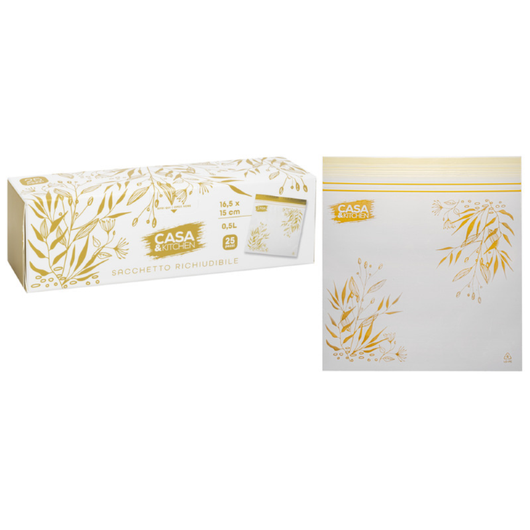 SACCHETTI PER ALIMENTI RICHIUDIBILI motivo ocra - cm 16,5 x 15 - pz 25  - BricoGo