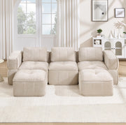 Divano modulare a U 271x162x67 cm in poliestere beige con seduta profonda e senza montaggio