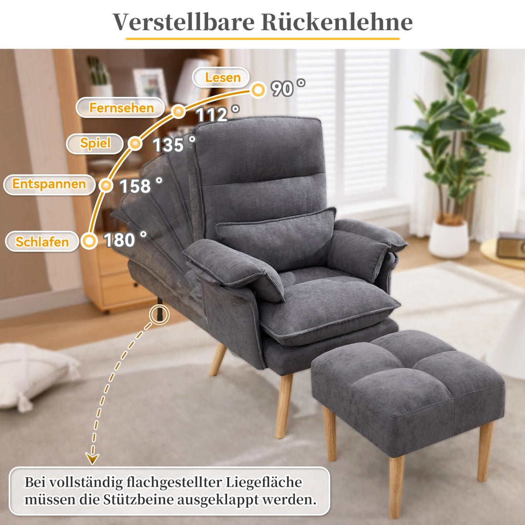 POLTRONA Relax con Hocker 85x78.5x112 cm Grigio in lino