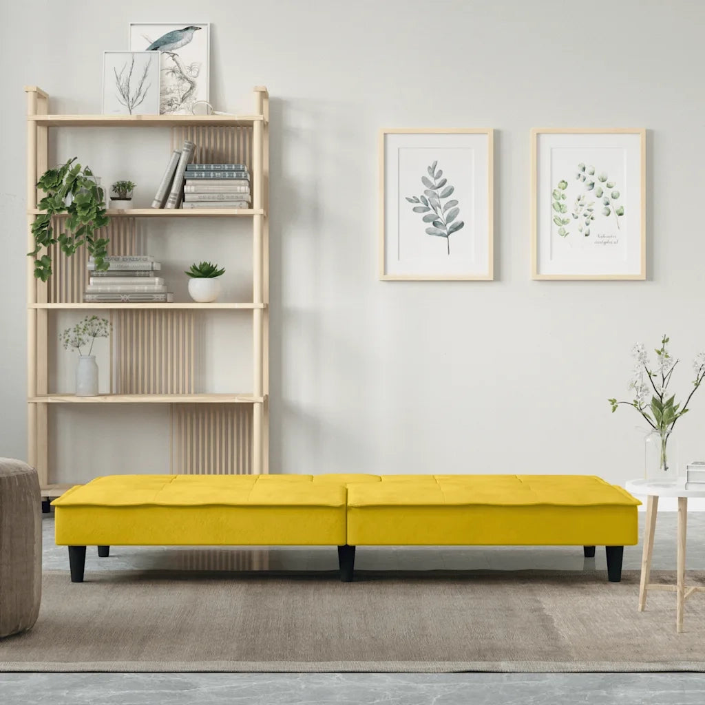 Divano Letto con Portabicchieri in Velluto Giallo 351925