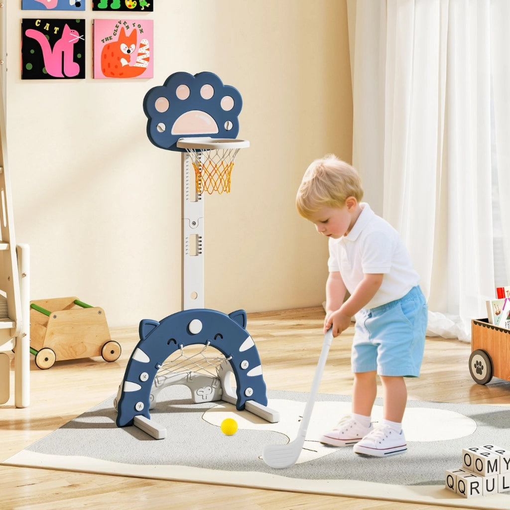 Set da gioco per attivit¨¤ interno e esterno con altezza regolabile, 3 in 1 canestro da basket per bambini di basket Blu scuro